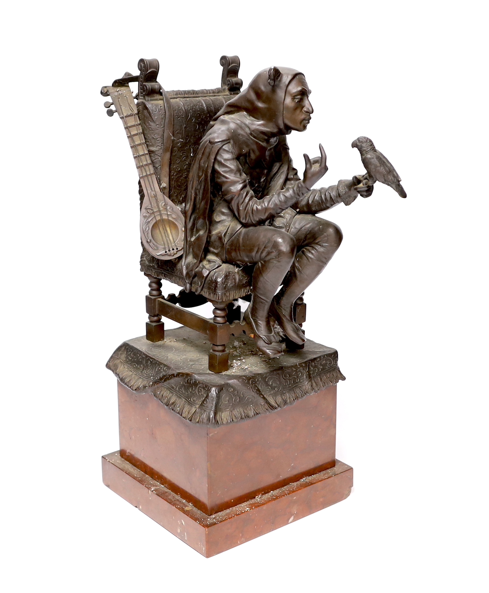 Franz Rosse (1858-1900) bronze figure of a jester (Till Eulenspiegel), 40.5cm high